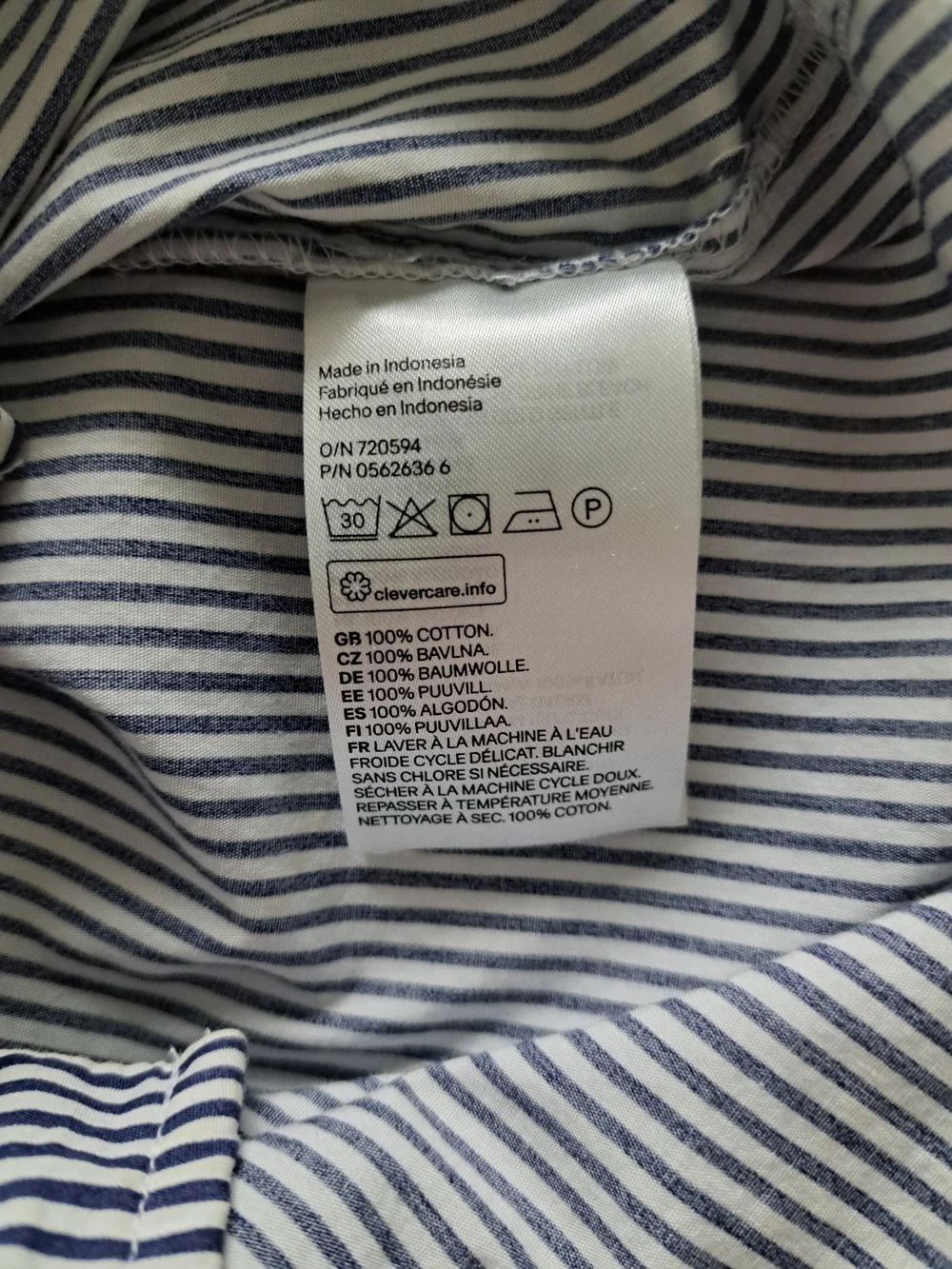 H&M 100% Cotton Navy Blue and White Striped Off-Shoulder Button-Down Shirt - Picture 12 of 14